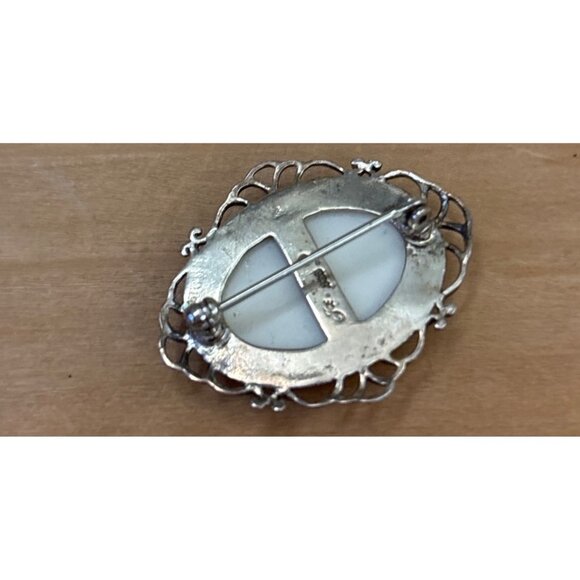 Vintage Sterling Silver Rose Brooch With Hand-Painted Porcelain Floral Cameo Des - Picture 7 of 10